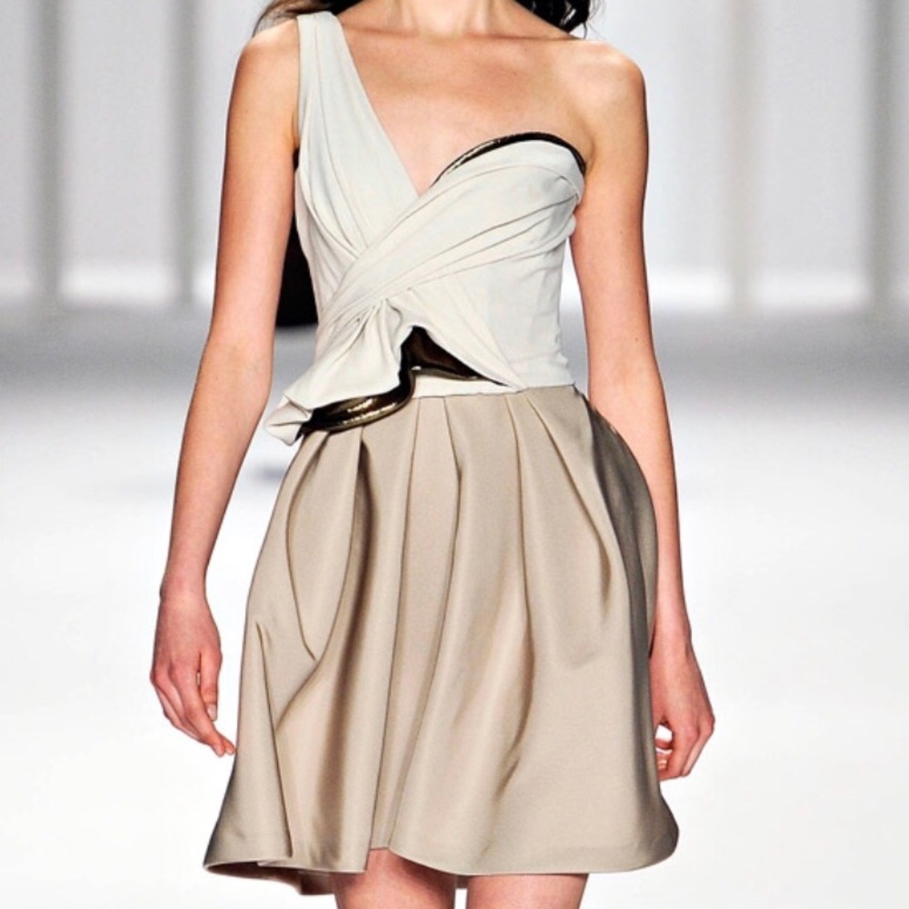 J Mendel Corseted One Shoulder Dress